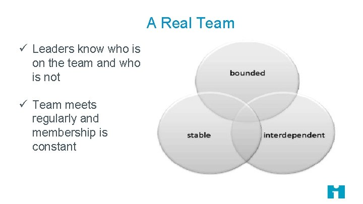 A Real Team ü Leaders know who is on the team and who is
