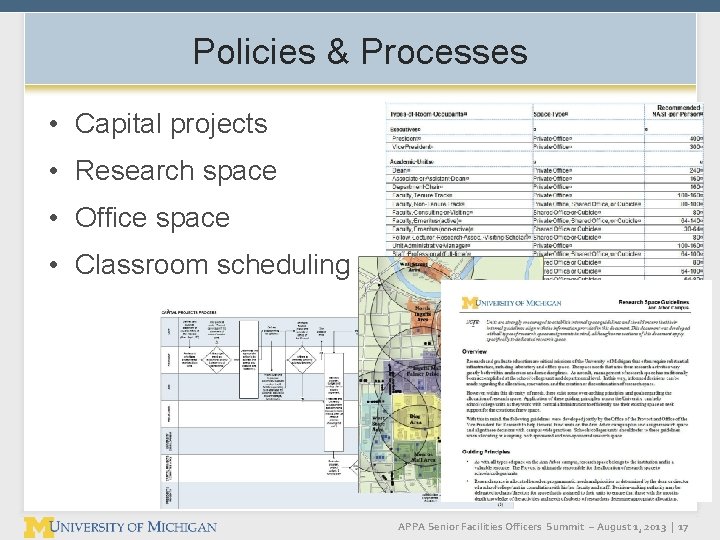 Policies & Processes • Capital projects • Research space • Office space • Classroom Policies & Processes • Capital projects • Research space • Office space • Classroom