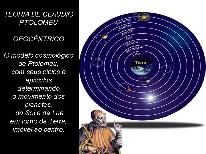 TEORIA DE CLAUDIO PTOLOMEU GEOCÊNTRICO O modelo cosmológico de Ptolomeu, com seus ciclos e