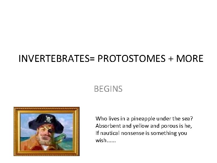 INVERTEBRATES= PROTOSTOMES + MORE BEGINS Who lives in a pineapple under the sea? Absorbent