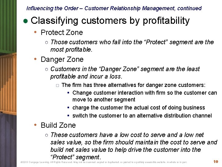 Influencing the Order – Customer Relationship Management, continued ● Classifying customers by profitability •