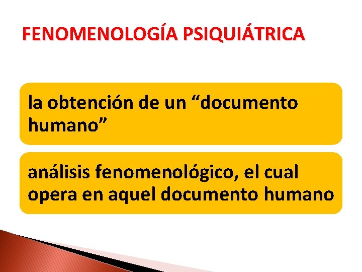 FENOMENOLOGÍA PSIQUIÁTRICA la obtención de un “documento humano” análisis fenomenológico, el cual opera en