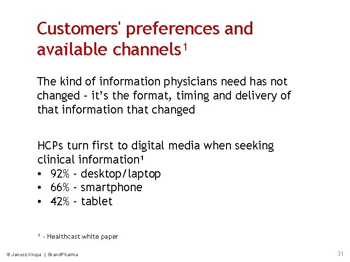 Customers' preferences and available channels¹ The kind of information physicians need has not changed