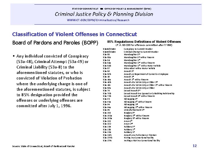  STATE OF CONNECTICUT OFFICE OF POLICY & MANAGEMENT (OPM) Criminal Justice Policy &