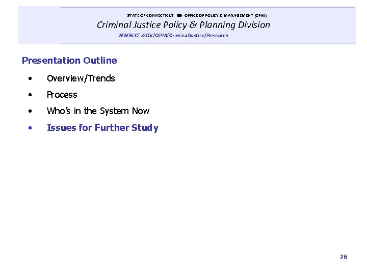  STATE OF CONNECTICUT OFFICE OF POLICY & MANAGEMENT (OPM) Criminal Justice Policy &