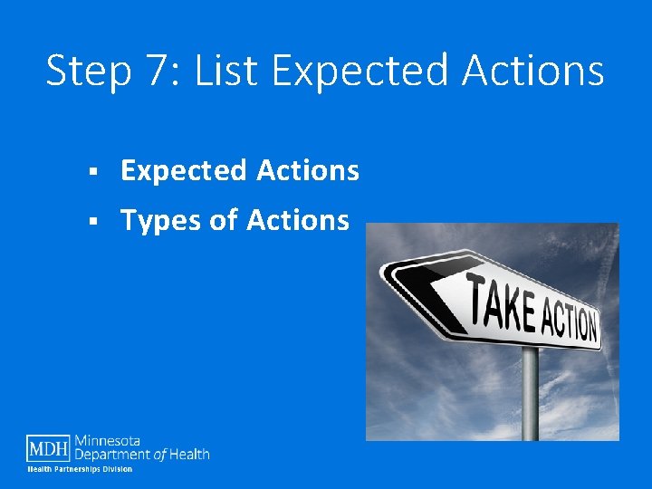 Step 7: List Expected Actions § Types of Actions 