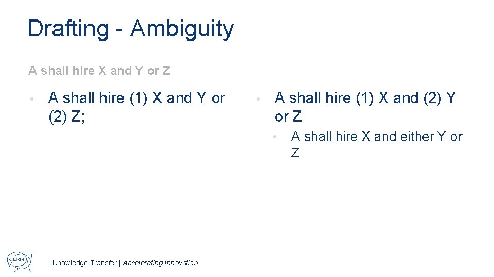Drafting - Ambiguity A shall hire X and Y or Z • A shall