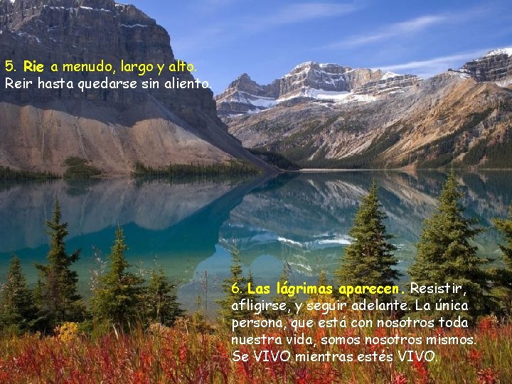 5. Rie a menudo, largo y alto. Reir hasta quedarse sin aliento. 6. Las 5. Rie a menudo, largo y alto. Reir hasta quedarse sin aliento. 6. Las