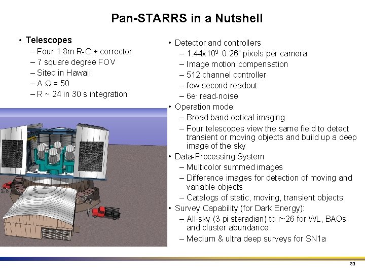 Pan-STARRS in a Nutshell • Telescopes – Four 1. 8 m R-C + corrector