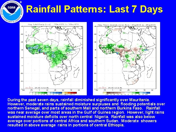 Rainfall Patterns: Last 7 Days During the past seven days, rainfall diminished significantly over