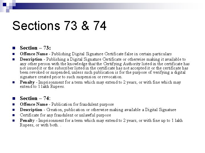 Sections 73 & 74 n Section – 73: n Offence Name - Publishing Digital Sections 73 & 74 n Section – 73: n Offence Name - Publishing Digital
