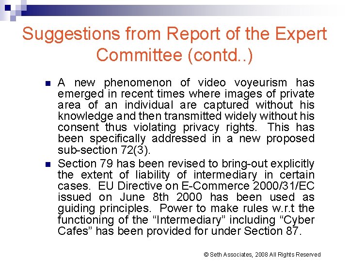 Suggestions from Report of the Expert Committee (contd. . ) n n A new Suggestions from Report of the Expert Committee (contd. . ) n n A new