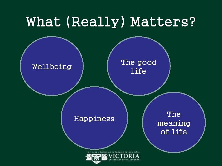 What (Really) Matters? The good life Wellbeing Happiness The meaning of life What (Really) Matters? The good life Wellbeing Happiness The meaning of life
