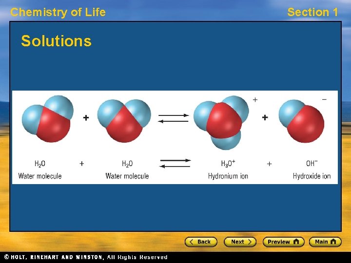 Chemistry of Life Solutions Section 1 Chemistry of Life Solutions Section 1