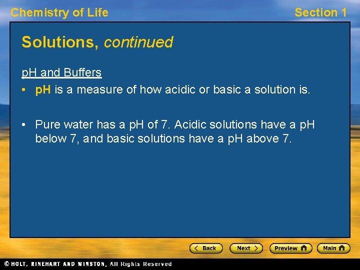 Chemistry of Life Section 1 Solutions, continued p. H and Buffers • p. H Chemistry of Life Section 1 Solutions, continued p. H and Buffers • p. H