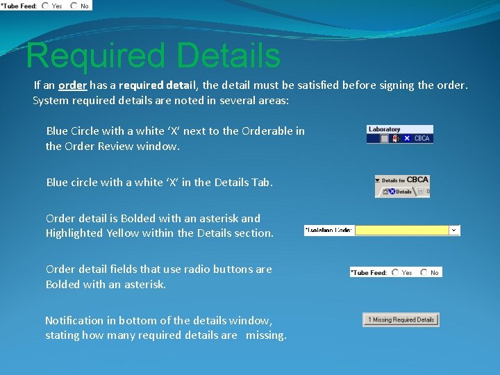 Required Details If an order has a required detail, the detail must be satisfied