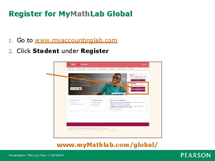 Register for My. Math. Lab Global 1. Go to www. myaccountinglab. com 2. Click