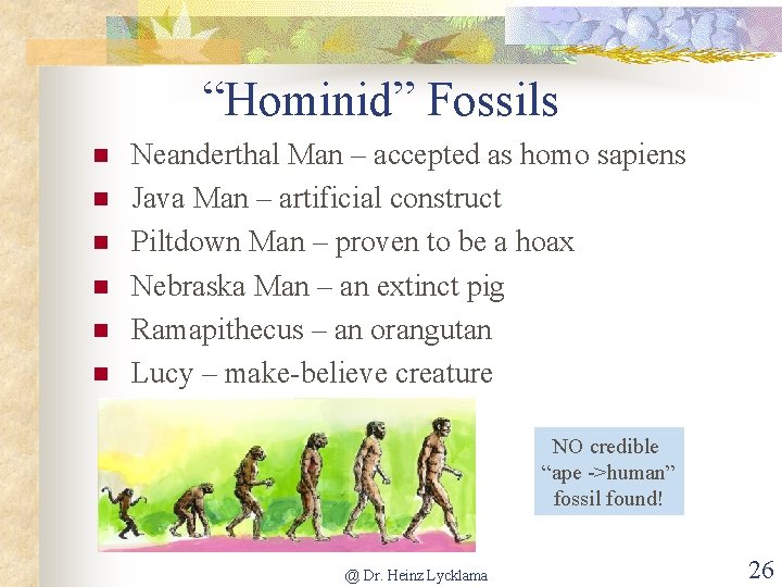 “Hominid” Fossils n n n Neanderthal Man – accepted as homo sapiens Java Man