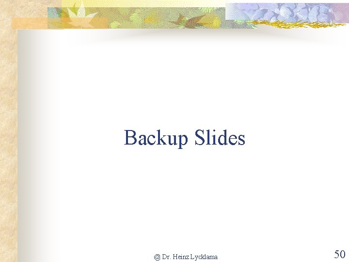 Backup Slides @ Dr. Heinz Lycklama 50 