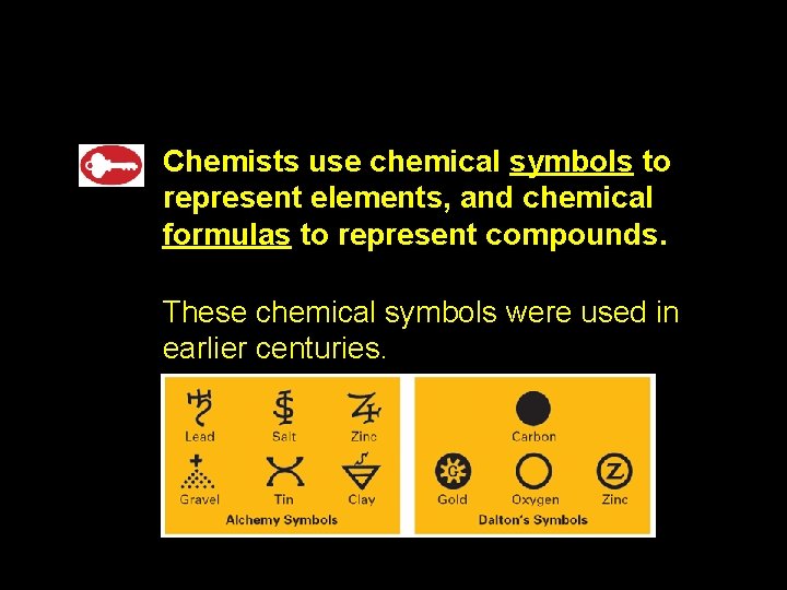 2. 3 Chemists use chemical symbols to represent elements, and chemical formulas to represent