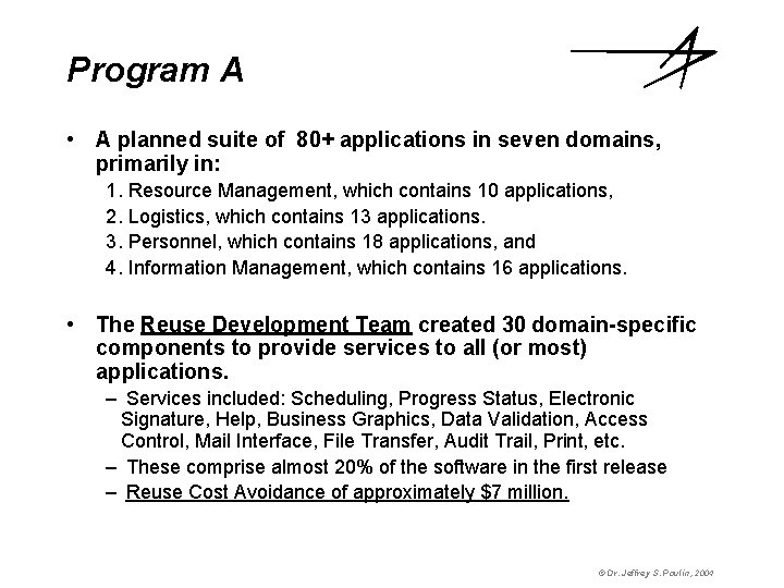 Program A • A planned suite of 80+ applications in seven domains, primarily in: