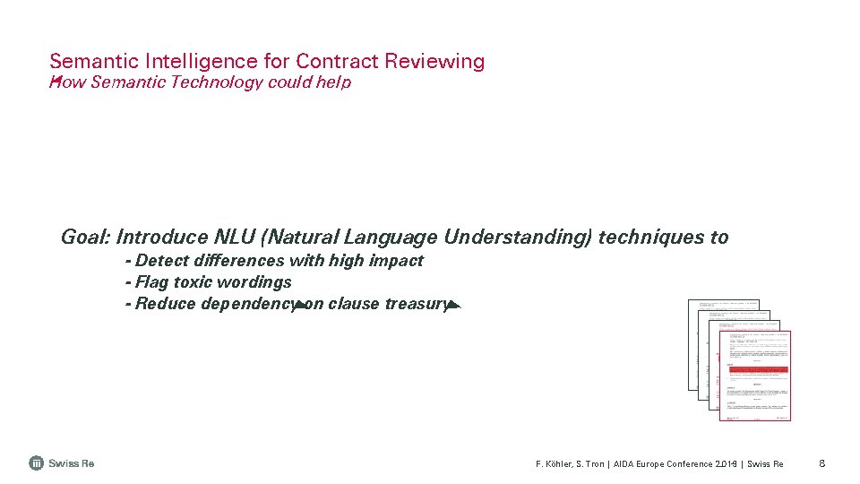 Semantic Intelligence for Contract Reviewing How Semantic Technology could help Goal: Introduce NLU (Natural