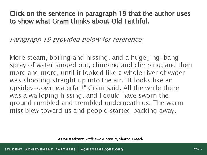 Click on the sentence in paragraph 19 that the author uses to show what