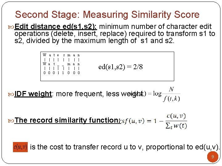Second Stage: Measuring Similarity Score Edit distance ed(s 1, s 2): minimum number of Second Stage: Measuring Similarity Score Edit distance ed(s 1, s 2): minimum number of