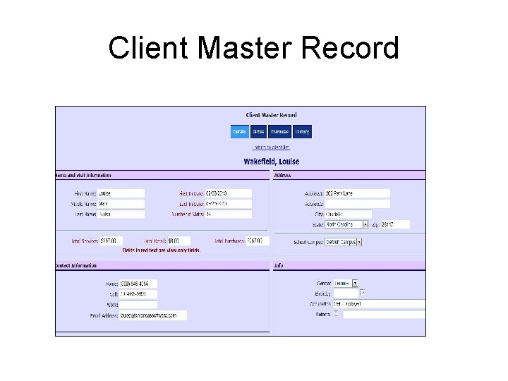 Client Master Record 