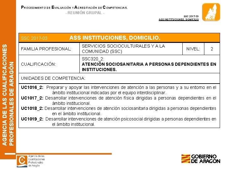 PROCEDIMIENTO DE EVALUACIÓN Y ACREDITACIÓN DE COMPETENCIAS. - REUNIÓN GRUPAL SSC 2017 -03 ASS