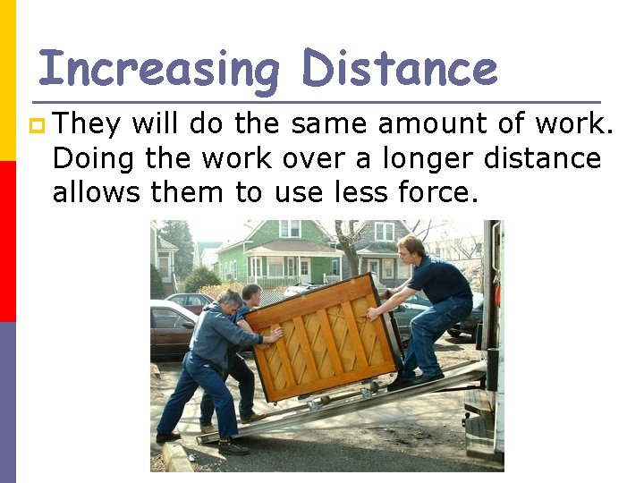 Increasing Distance p They will do the same amount of work. Doing the work