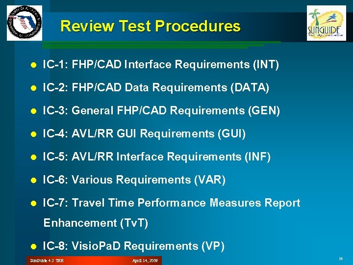 Review Test Procedures l IC-1: FHP/CAD Interface Requirements (INT) l IC-2: FHP/CAD Data Requirements