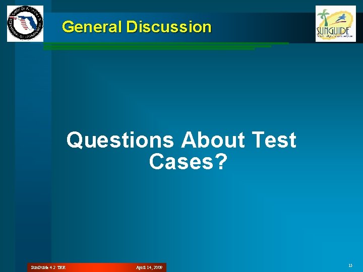 General Discussion Questions About Test Cases? Sun. Guide 4. 2 TRR April 14, 2009