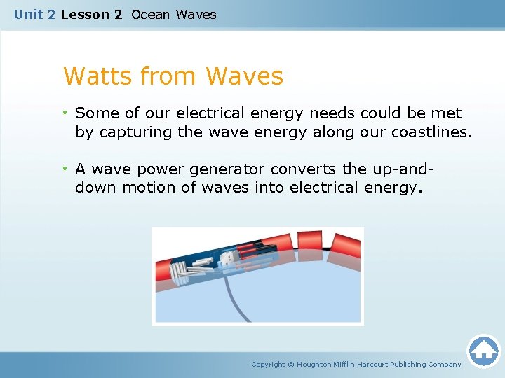 Unit 2 Lesson 2 Ocean Waves Watts from Waves • Some of our electrical