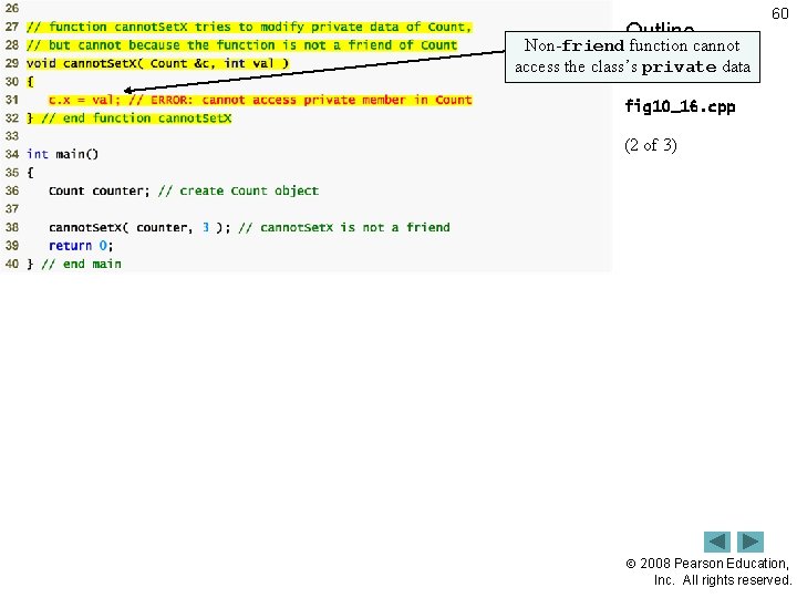 Outline 60 Non-friend function cannot access the class’s private data fig 10_16. cpp (2