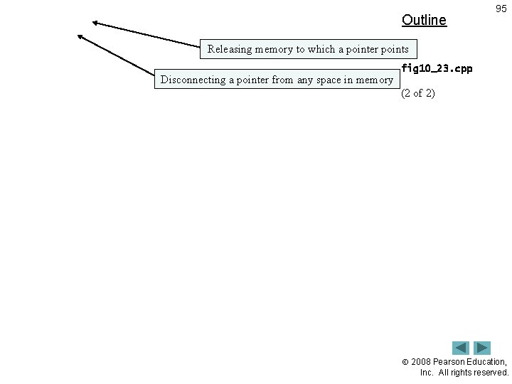 Outline 95 Releasing memory to which a pointer points Disconnecting a pointer from any