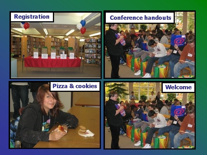Registration Conference handouts Pizza & cookies Welcome Registration Conference handouts Pizza & cookies Welcome