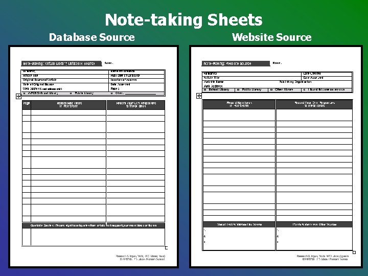 Note-taking Sheets Database Source Website Source Note-taking Sheets Database Source Website Source