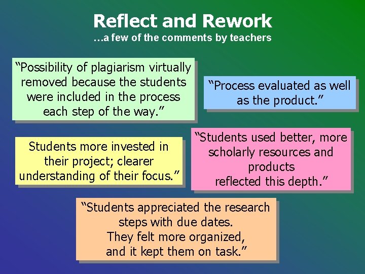 Reflect and Rework …a few of the comments by teachers “Possibility of plagiarism virtually Reflect and Rework …a few of the comments by teachers “Possibility of plagiarism virtually