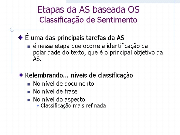 Etapas da AS baseada OS Classificação de Sentimento É uma das principais tarefas da