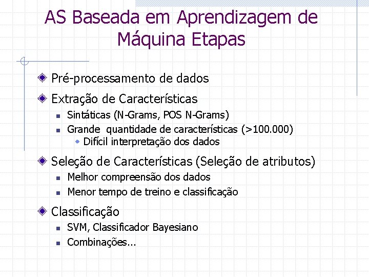 AS Baseada em Aprendizagem de Máquina Etapas Pré-processamento de dados Extração de Características n