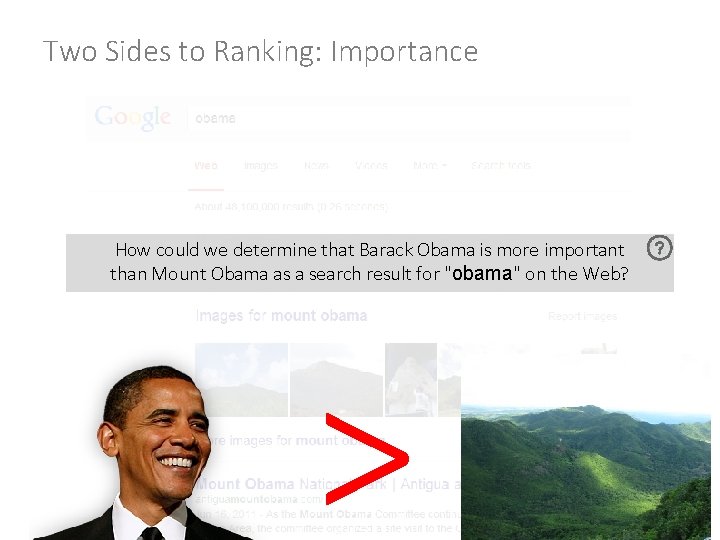 Two Sides to Ranking: Importance How could we determine that Barack Obama is more Two Sides to Ranking: Importance How could we determine that Barack Obama is more