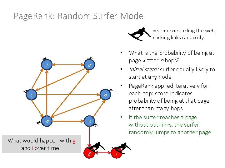 Page. Rank: Random Surfer Model = someone surfing the web, clicking links randomly f