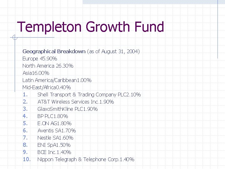 Templeton Growth Fund Geographical Breakdown (as of August 31, 2004) Europe 45. 90% North