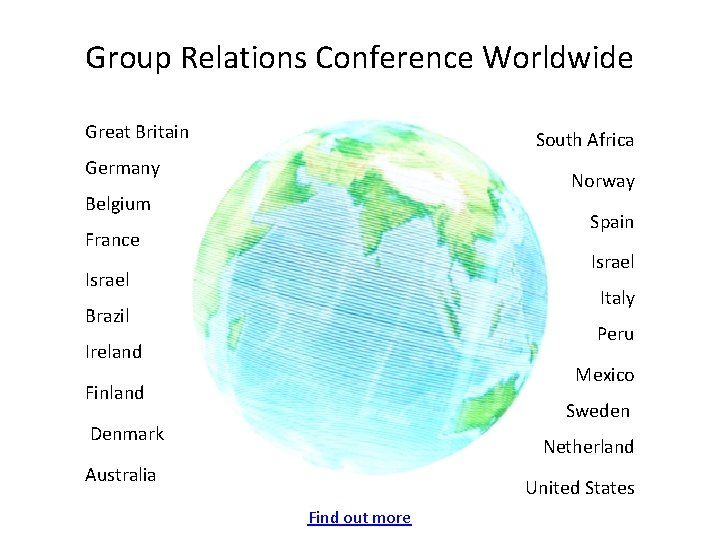 Group Relations Conference Worldwide Great Britain South Africa Germany Norway Belgium Spain France Israel