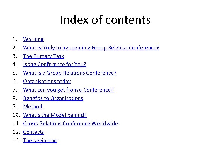 Index of contents 1. 2. 3. 4. 5. 6. 7. 8. 9. 10. 11.