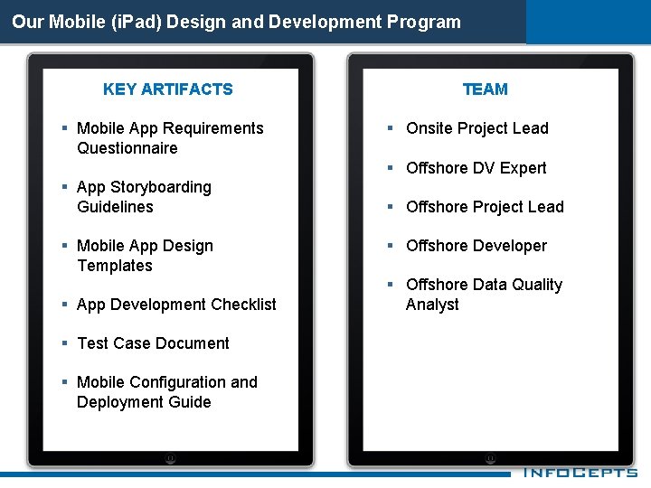 Our Mobile (i. Pad) Design and Development Program KEY ARTIFACTS § Mobile App Requirements