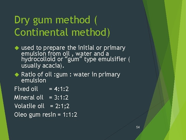 Dry gum method ( Continental method) used to prepare the initial or primary emulsion