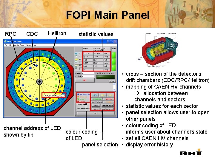 FOPI Main Panel RPC CDC Helitron statistic values • cross – section of the