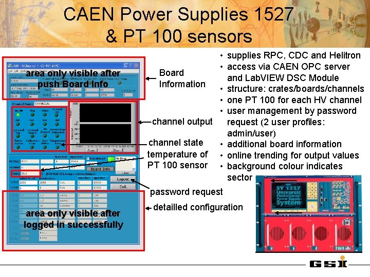 CAEN Power Supplies 1527 & PT 100 sensors area only visible after push Board CAEN Power Supplies 1527 & PT 100 sensors area only visible after push Board